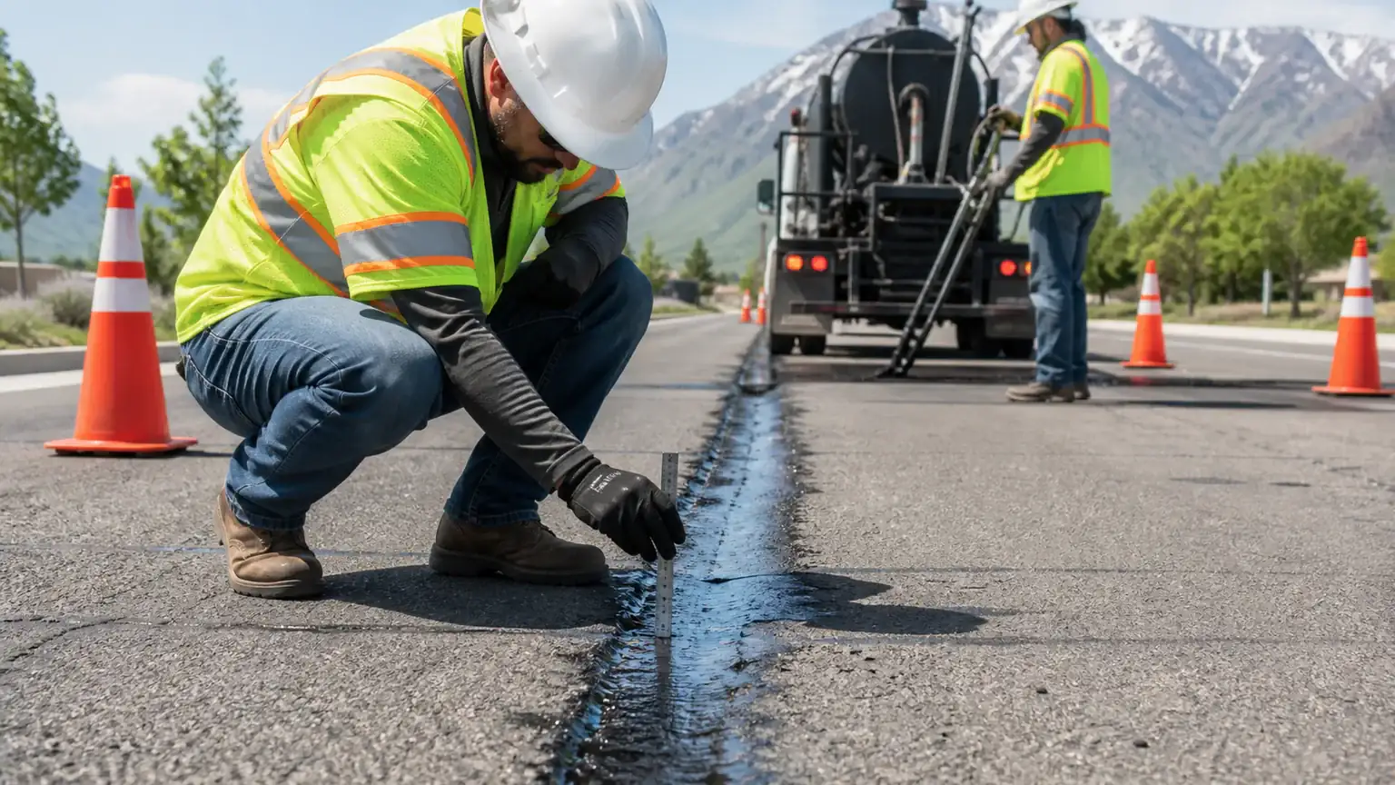 Quality-control step for crack sealing in Pleasant Grove, Utah