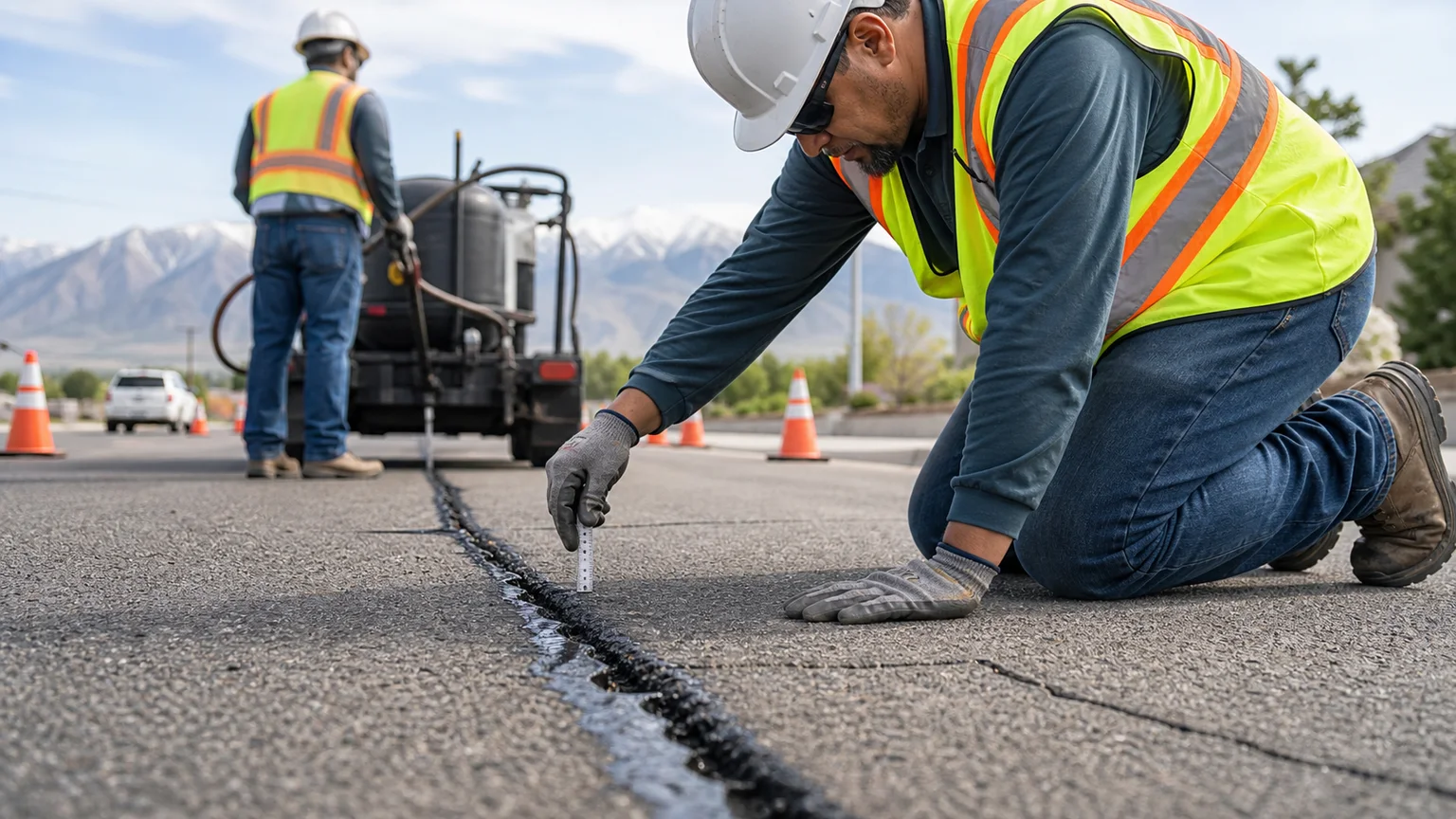 Quality-control step for crack sealing in Sandy, Utah