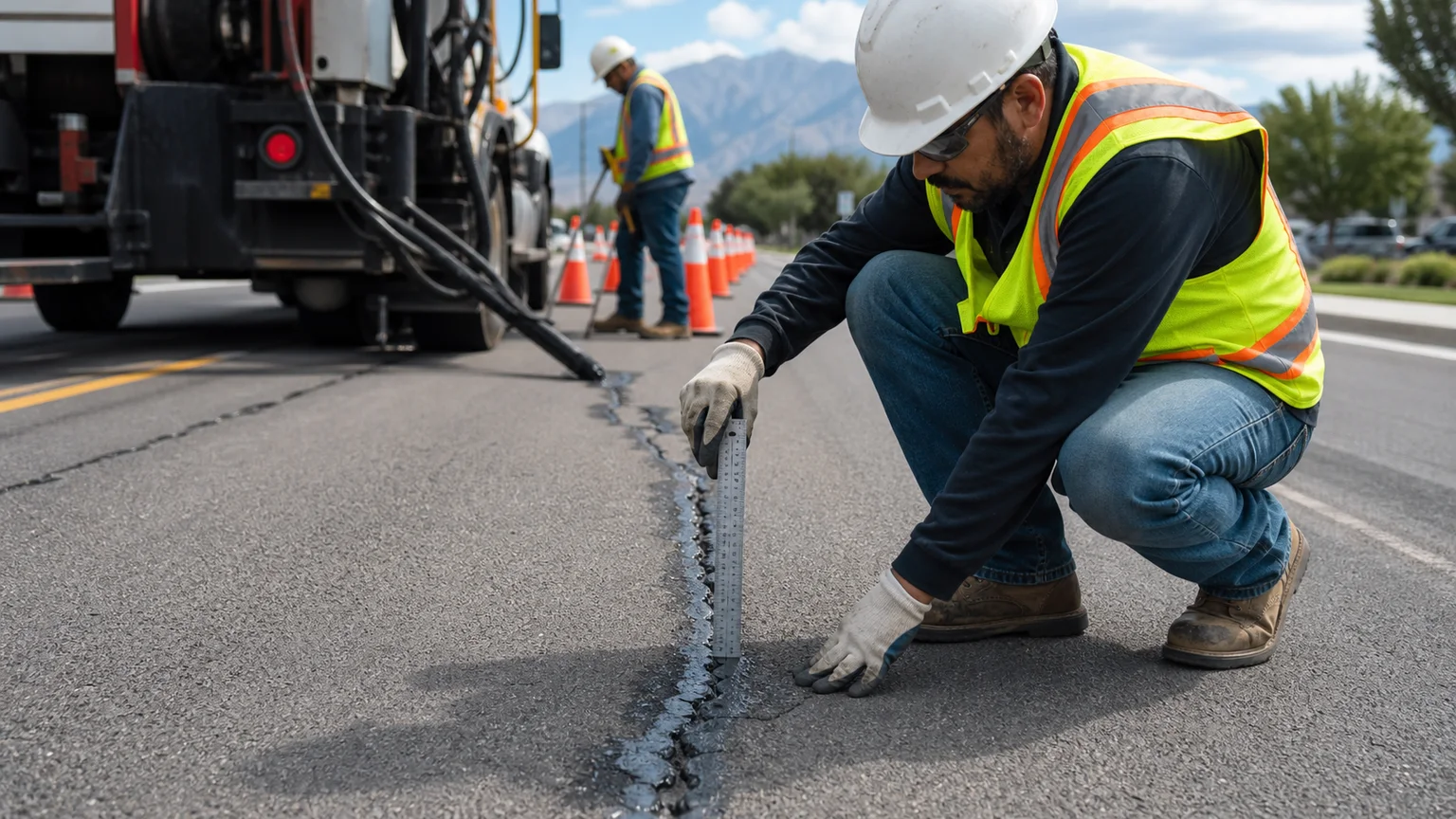 Quality-control step for crack sealing in South Jordan, Utah