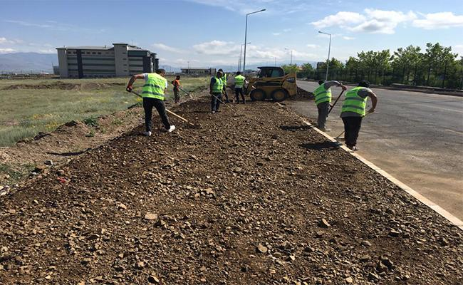 Parking lot base preparation and grading before asphalt paving