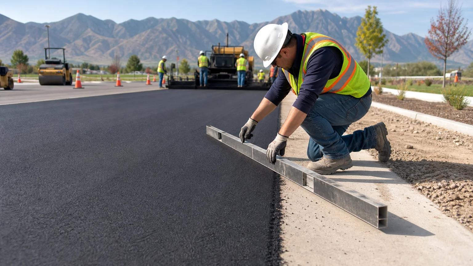 Quality-control step for parking lot paving in Alpine, Utah