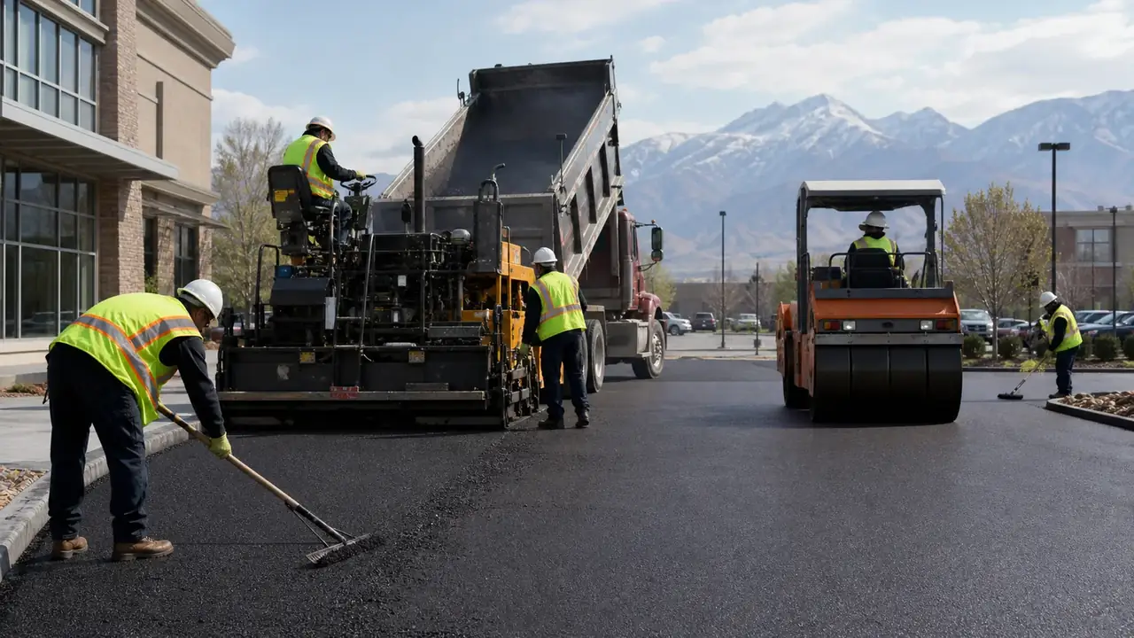 Quality-control step for parking lot paving in Bluffdale, Utah