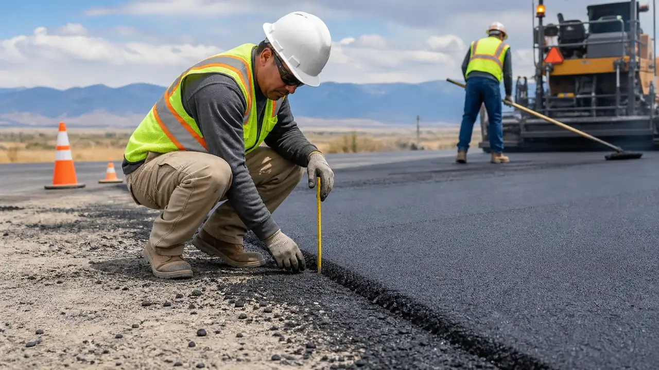 Quality-control step for parking lot paving in Cedar Fort, Utah