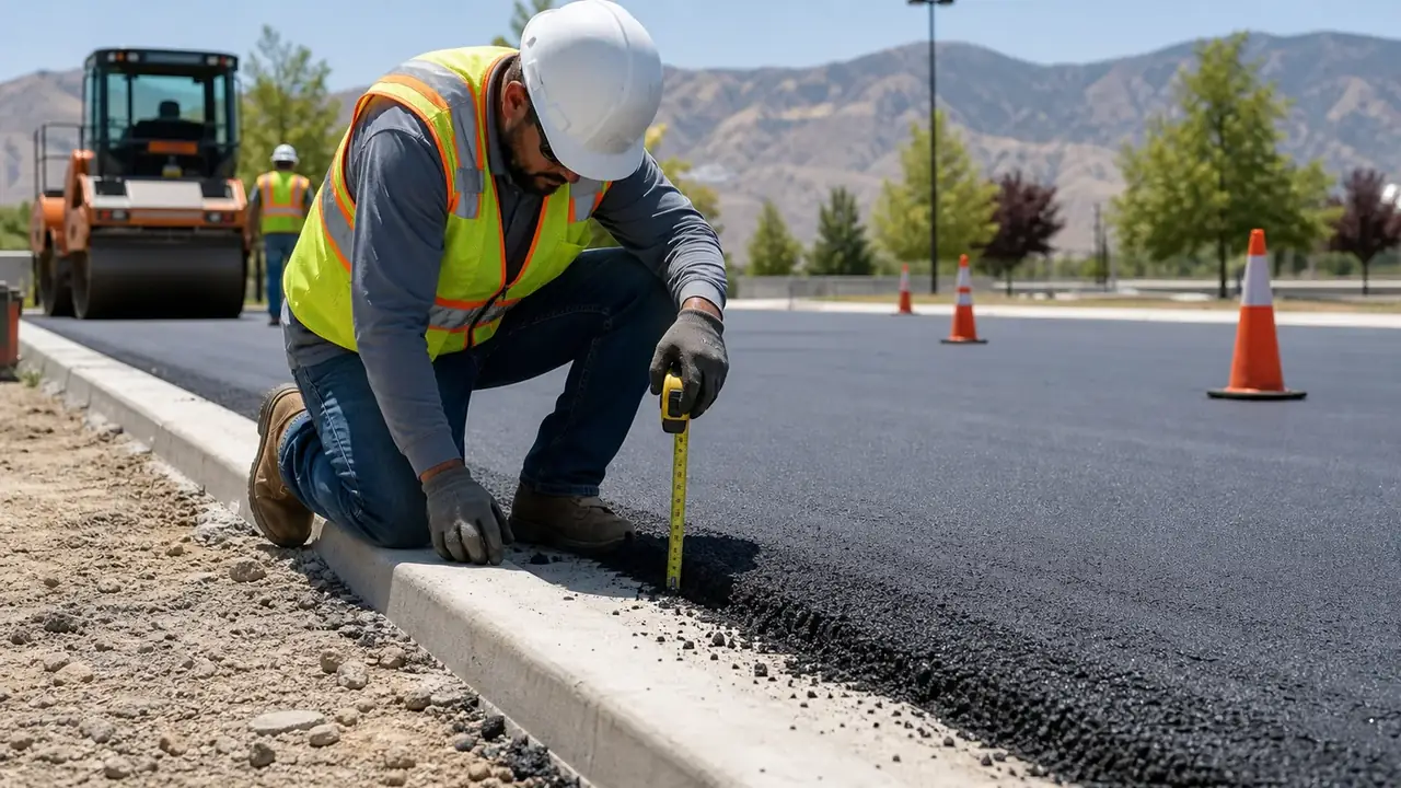 Quality-control step for parking lot paving in Cedar Hills, Utah