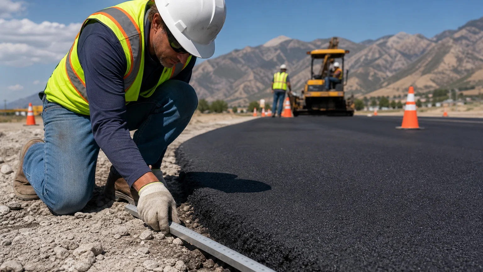 Quality-control step for parking lot paving in Eagle Mountain, Utah