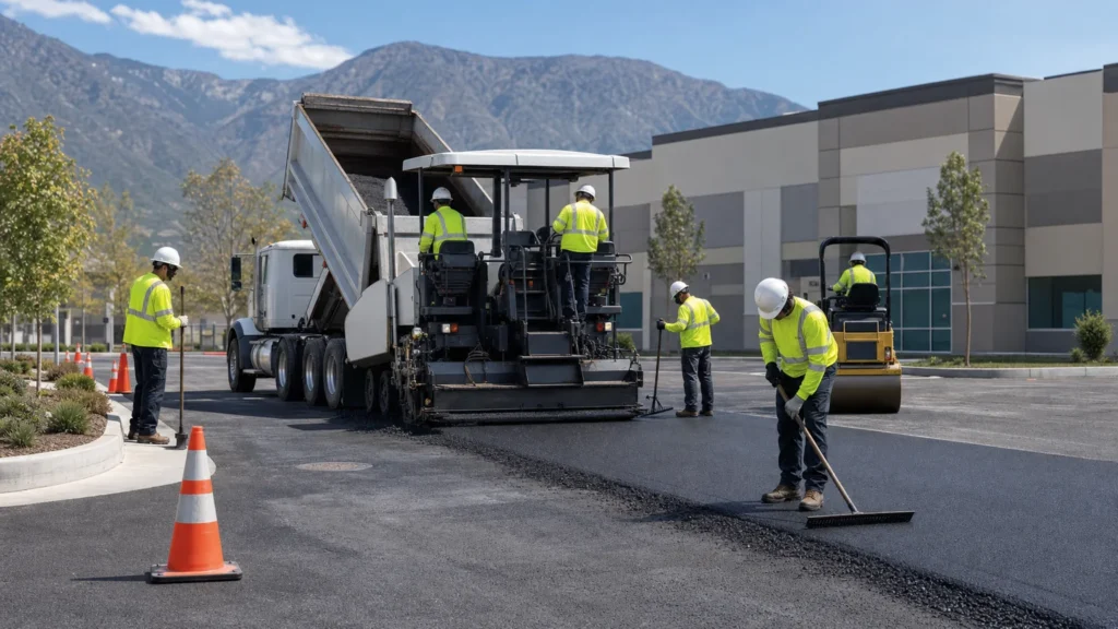 Parking Lot Paving crew working in a controlled Elk Ridge, Utah pavement area