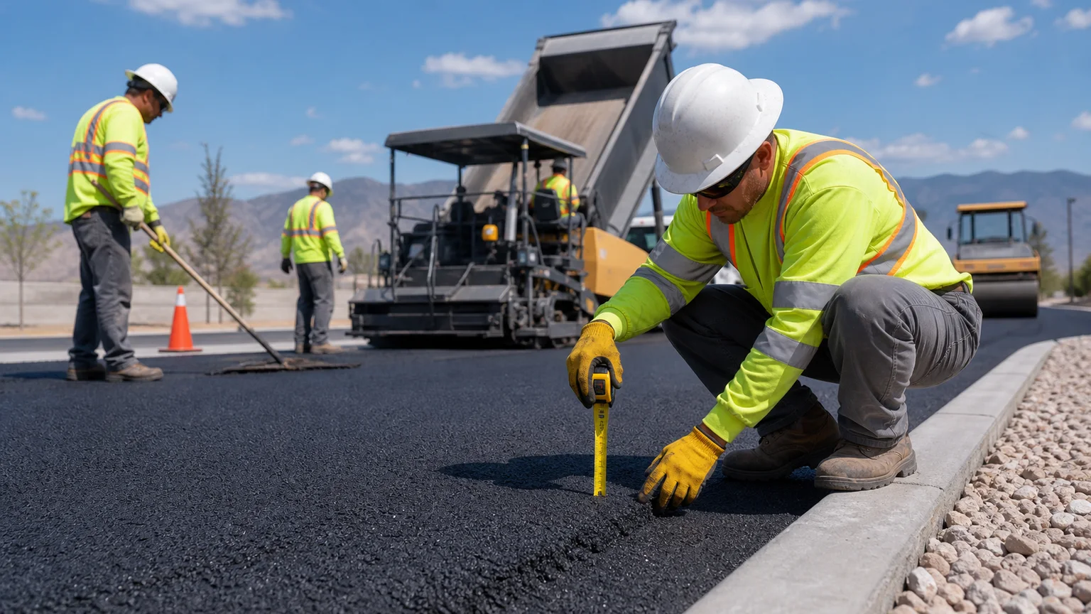 Quality-control step for parking lot paving in Fairfield, Utah