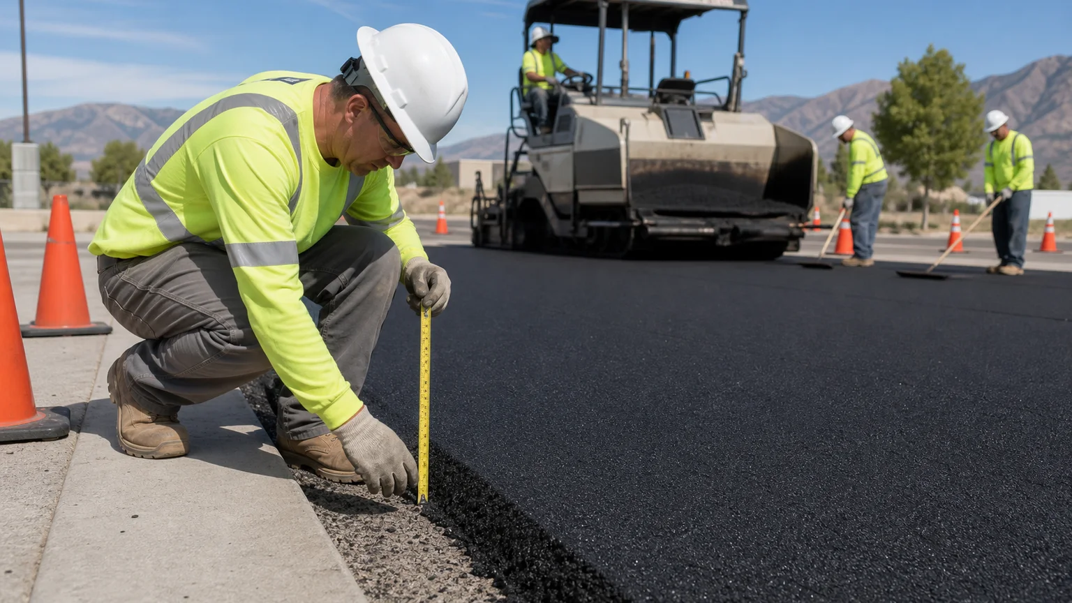 Quality-control step for parking lot paving in Goshen, Utah