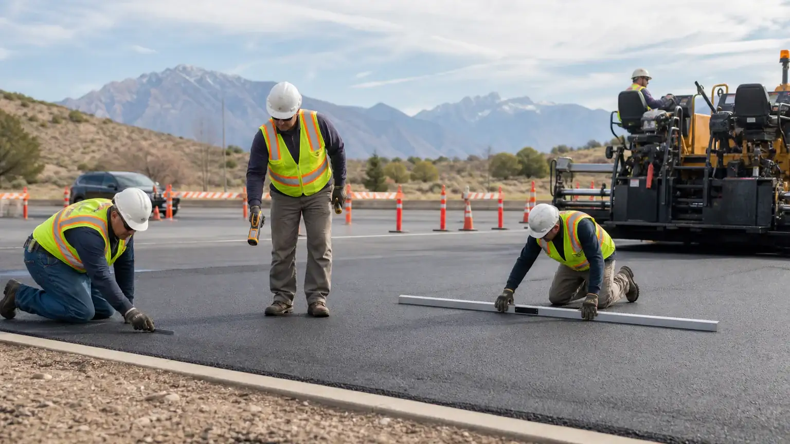 Quality-control step for parking lot paving in Highland, Utah