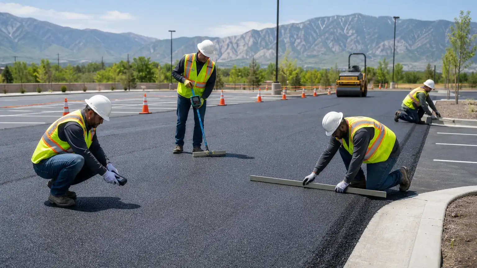 Quality-control step for parking lot paving in Lindon, Utah