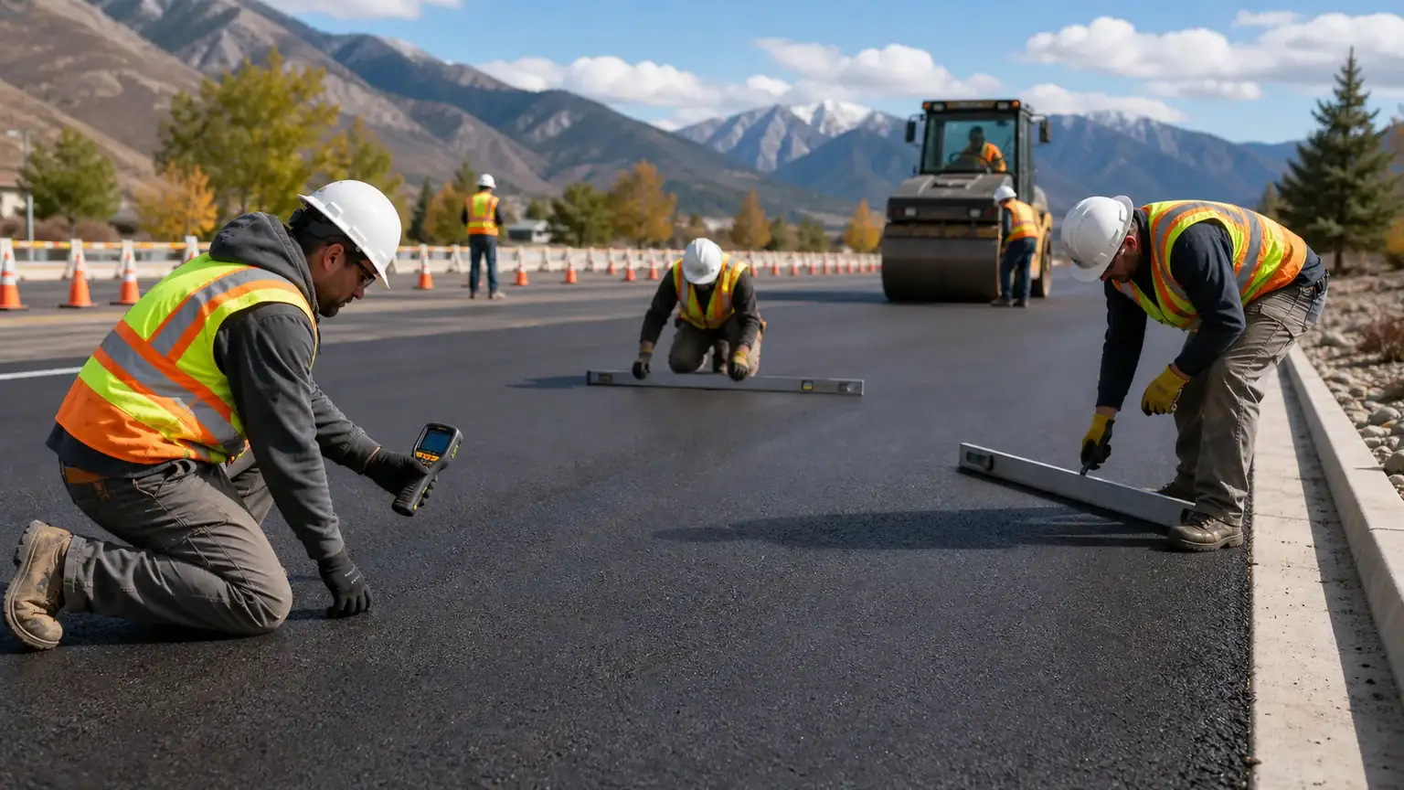 Quality-control step for parking lot paving in Mapleton, Utah