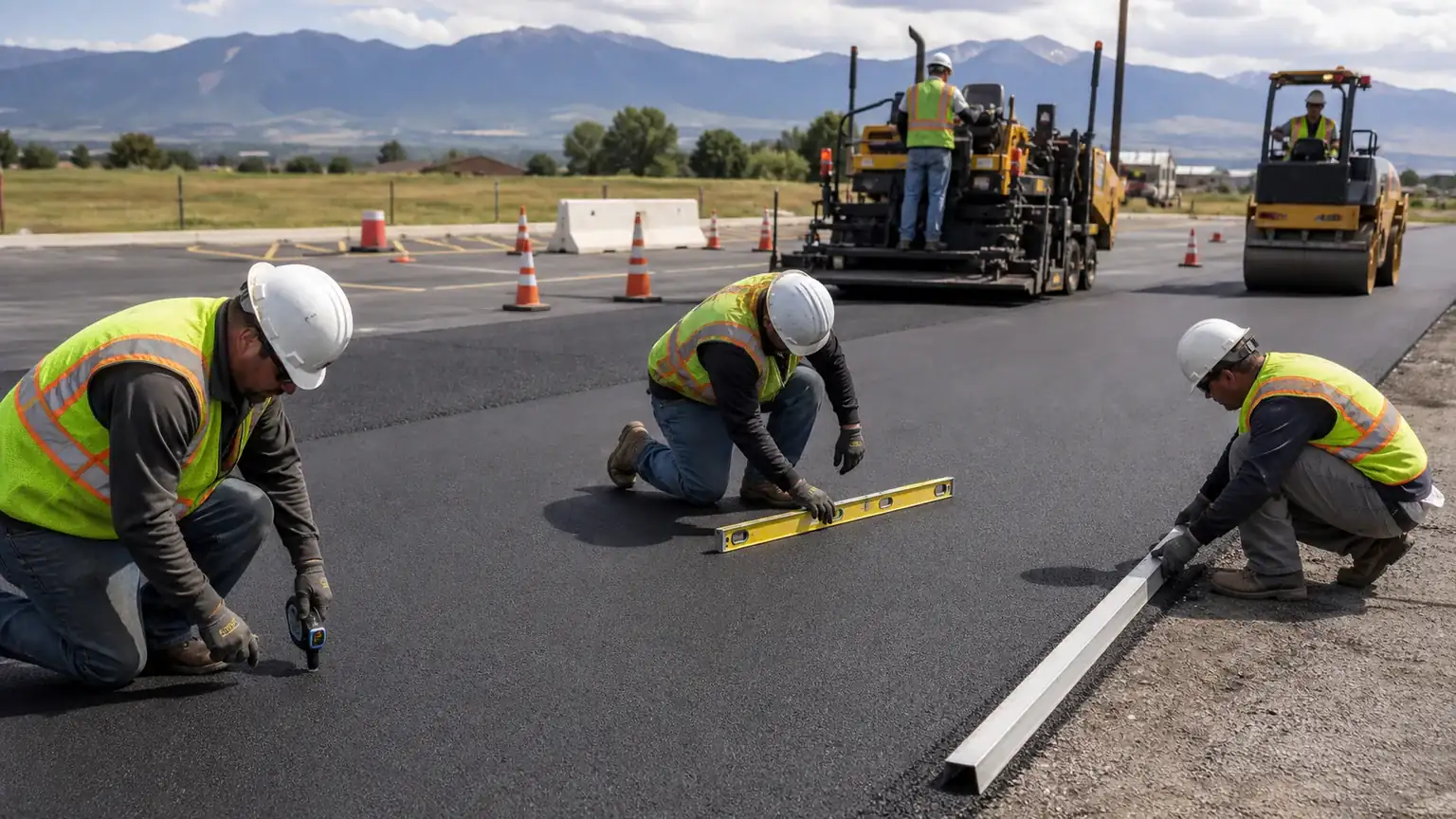 Quality-control step for parking lot paving in Payson, Utah