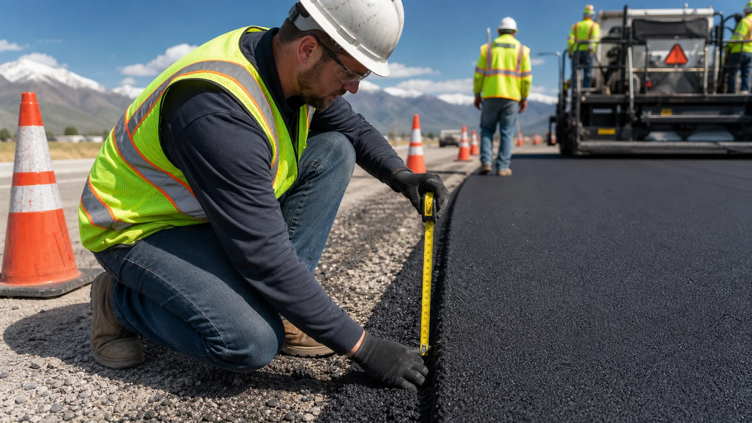 Quality-control step for parking lot paving in Saratoga Springs, Utah