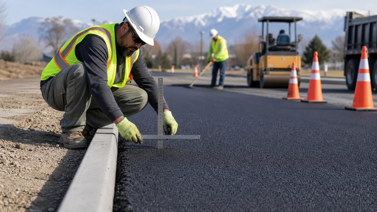 Quality-control step for parking lot paving in South Jordan, Utah