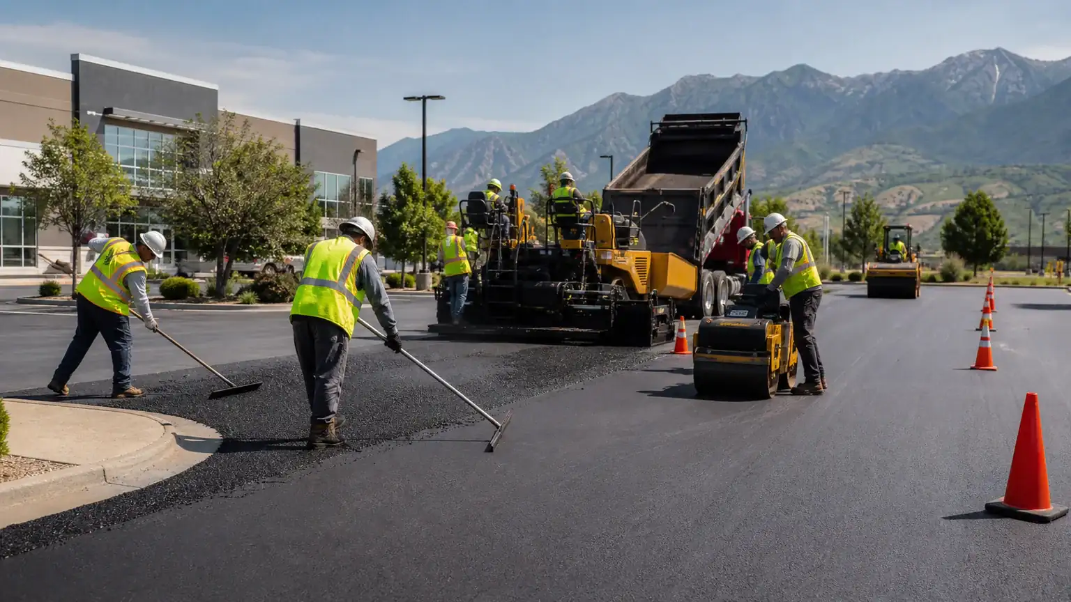 Parking Lot Paving crew working in a controlled Spring Lake, Utah pavement area