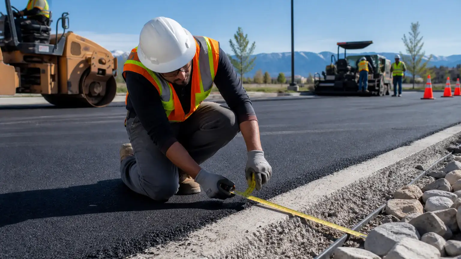 Quality-control step for parking lot paving in Spring Lake, Utah