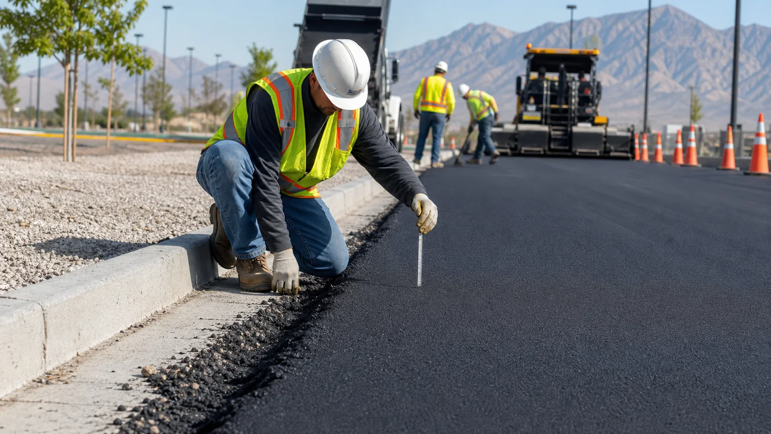 Quality-control step for parking lot paving in West Jordan, Utah