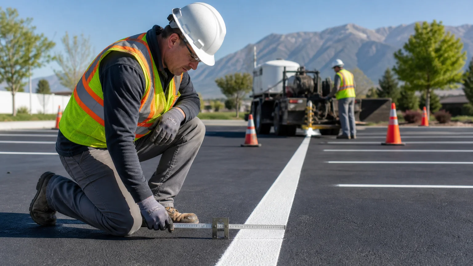 Quality-control step for parking lot striping in American Fork, Utah