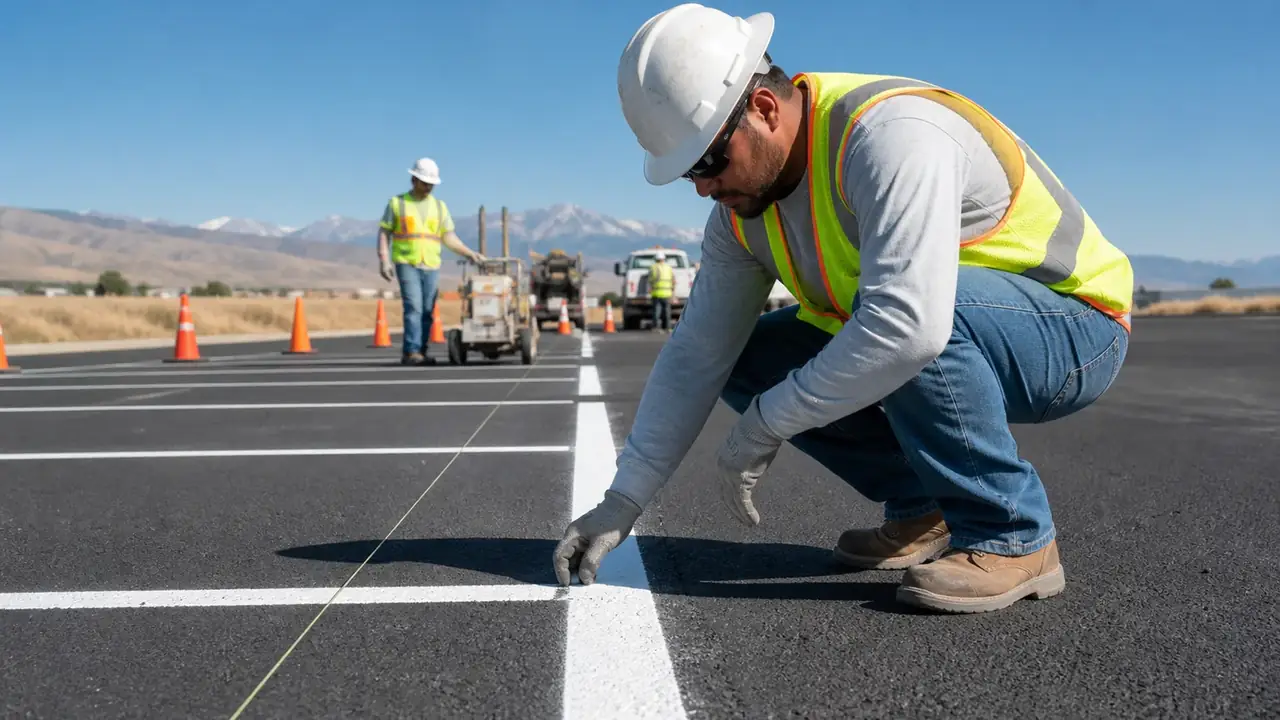Quality-control step for parking lot striping in Cedar Fort, Utah