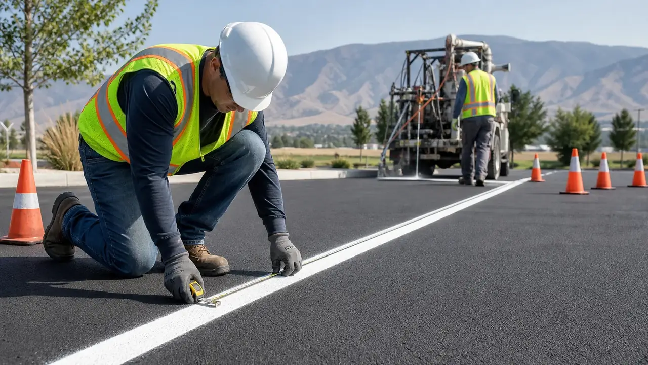 Quality-control step for parking lot striping in Cedar Hills, Utah