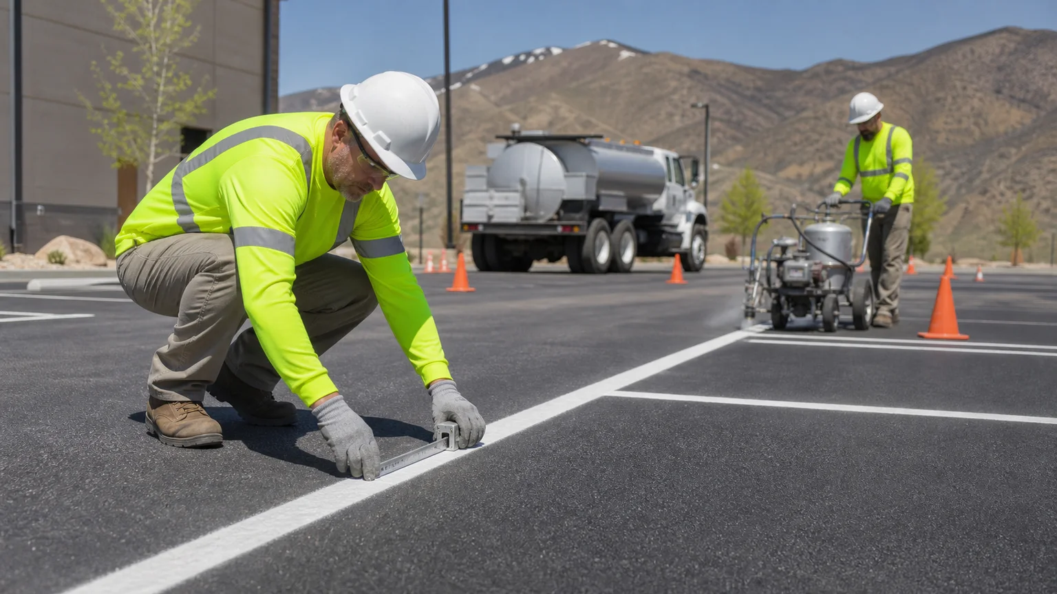 Quality-control step for parking lot striping in Elk Ridge, Utah