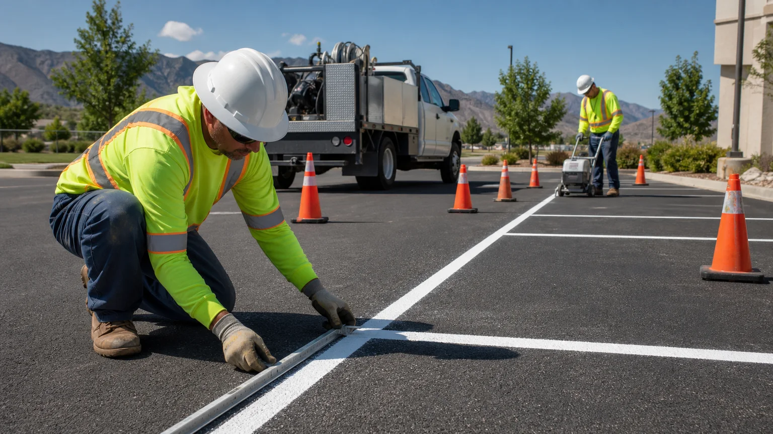 Quality-control step for parking lot striping in Fairfield, Utah