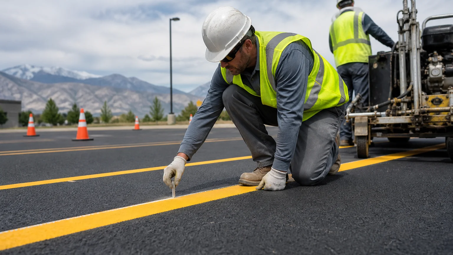 Quality-control step for parking lot striping in Herriman, Utah