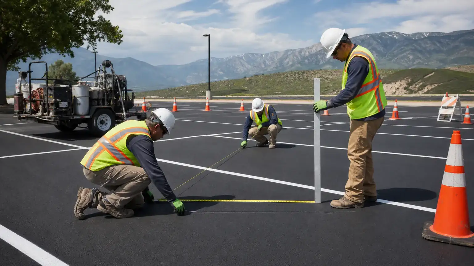 Quality-control step for parking lot striping in Highland, Utah