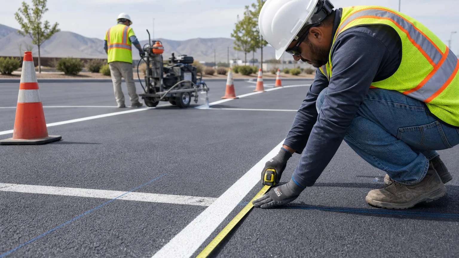 Quality-control step for parking lot striping in Kearns, Utah