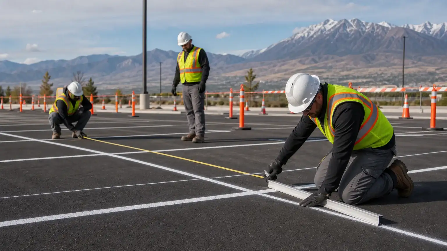 Quality-control step for parking lot striping in Lindon, Utah