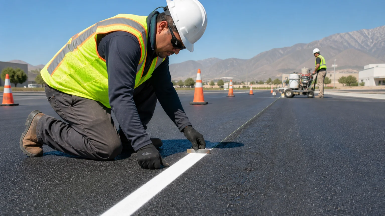 Quality-control step for parking lot striping in Magna, Utah