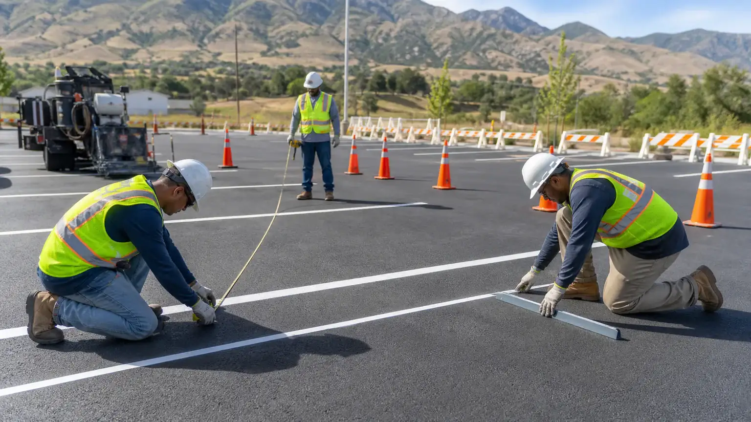 Quality-control step for parking lot striping in Mapleton, Utah