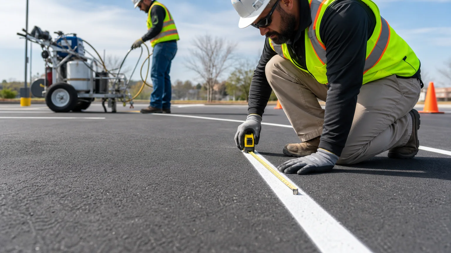 Quality-control step for parking lot striping in Midvale, Utah