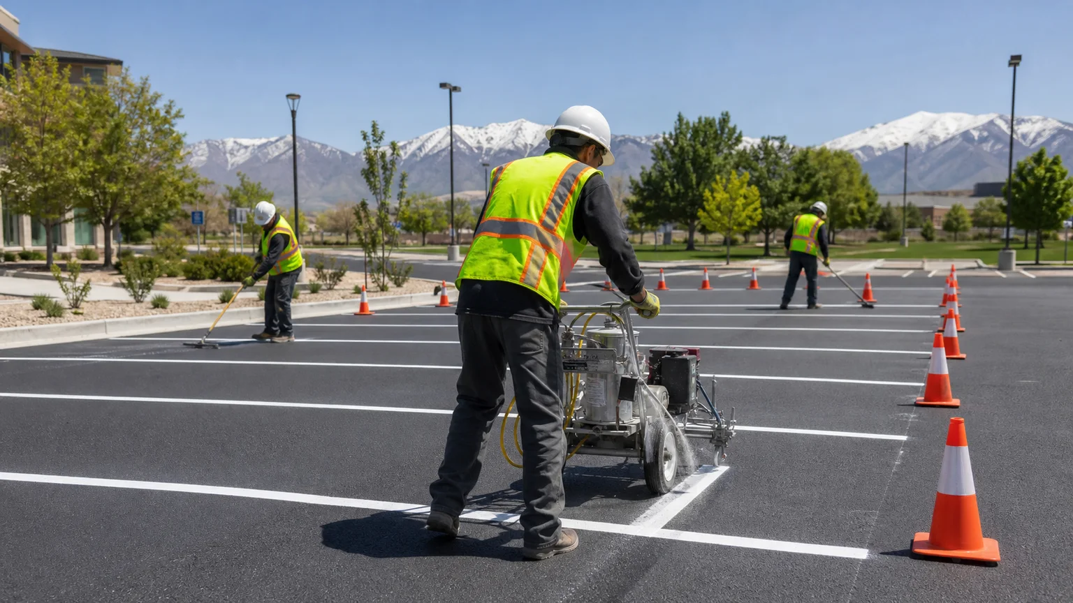 Parking Lot Striping crew working in a controlled Millcreek, Utah pavement area
