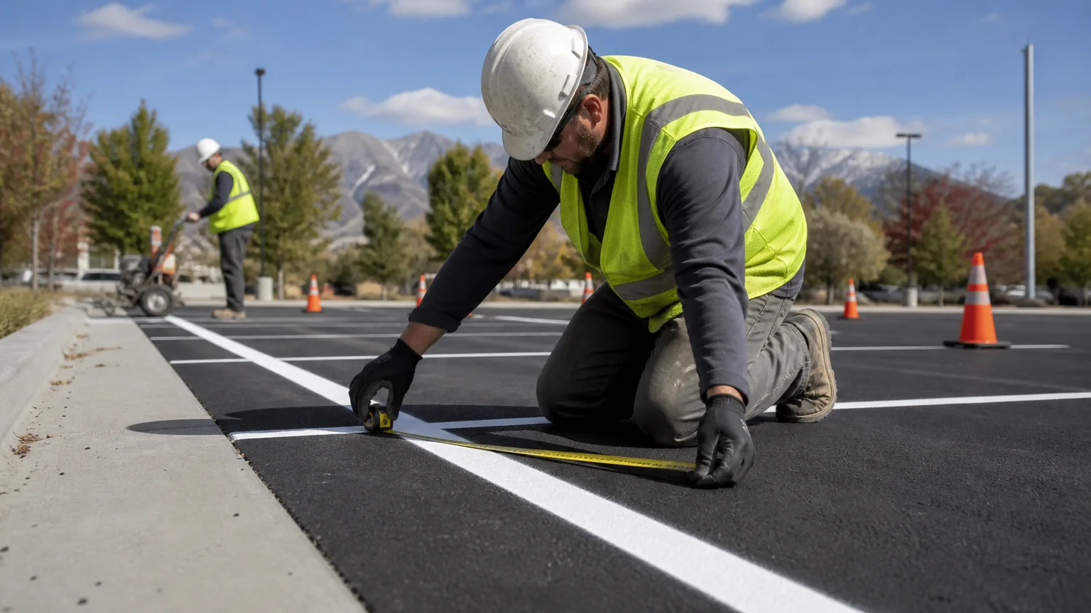 Quality-control step for parking lot striping in Millcreek, Utah