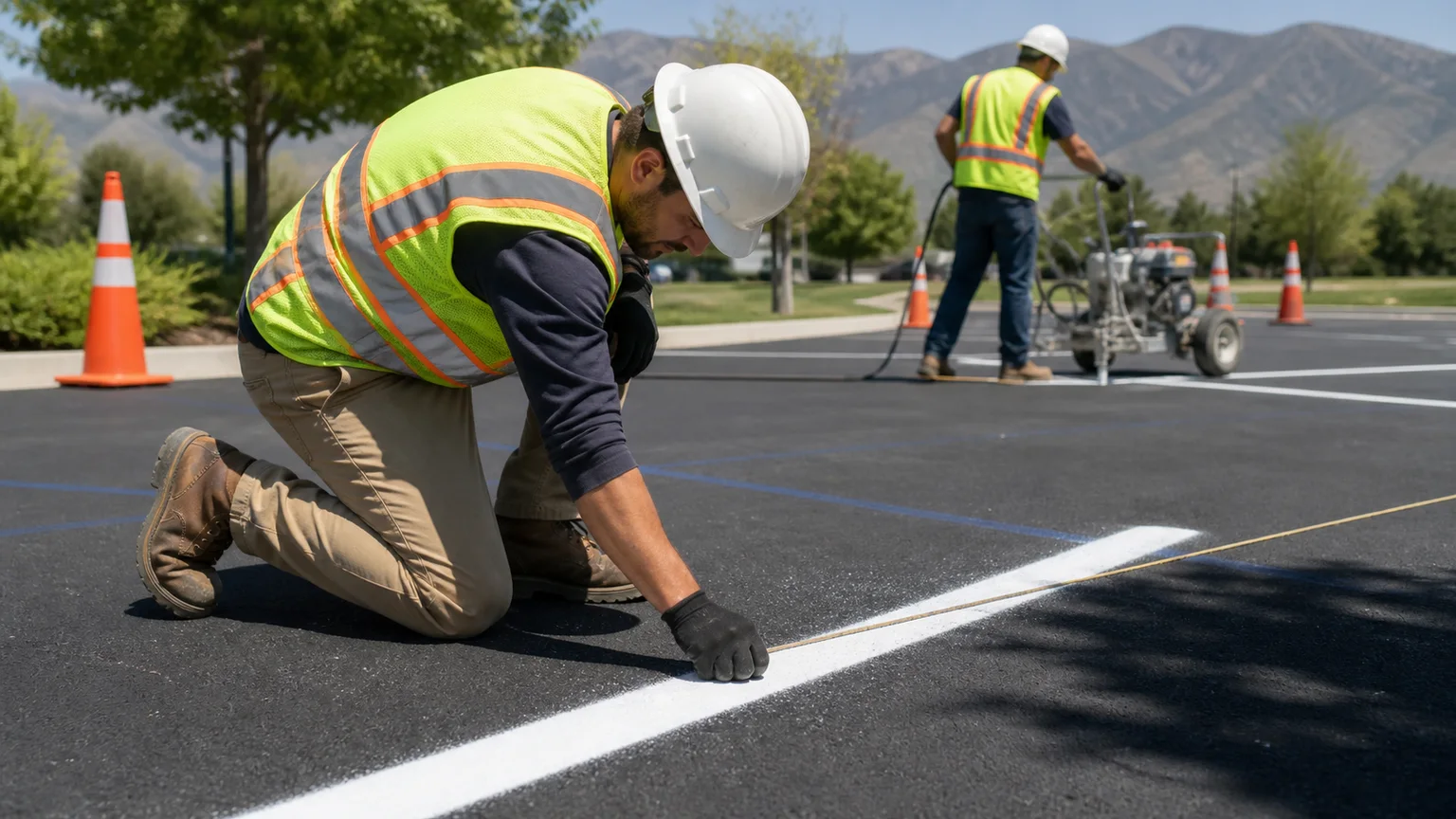 Quality-control step for parking lot striping in Murray, Utah