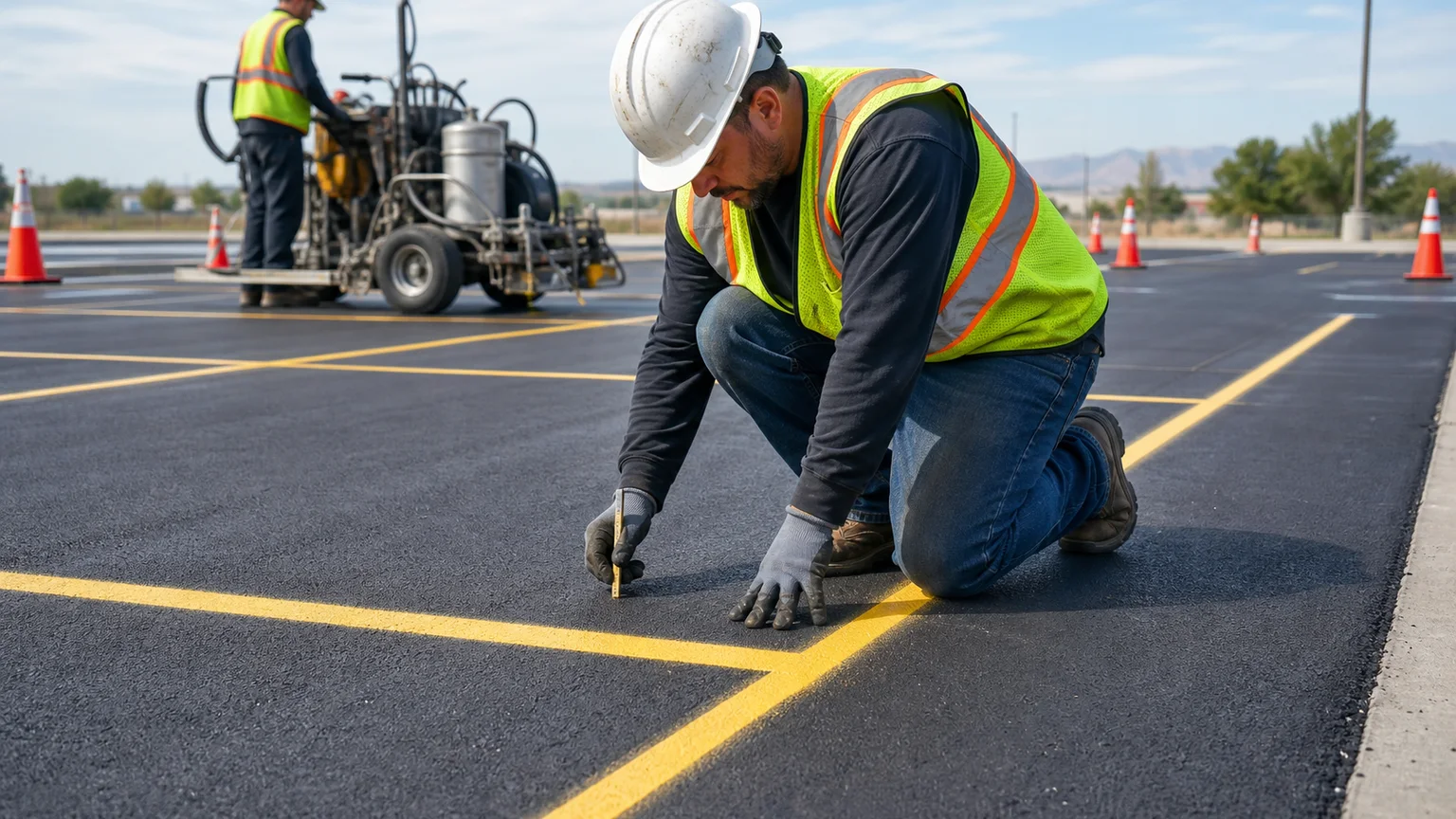 Quality-control step for parking lot striping in Payson, Utah