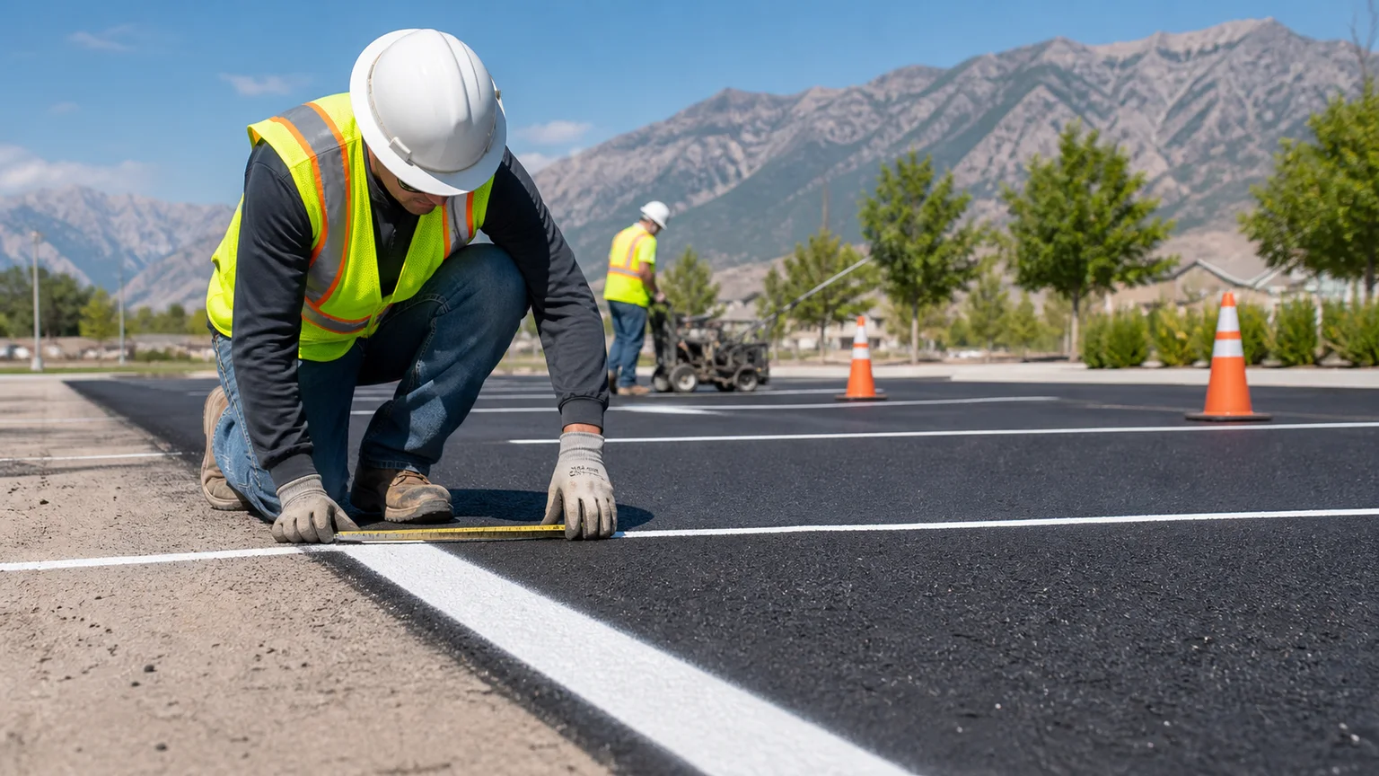 Quality-control step for parking lot striping in Pleasant Grove, Utah
