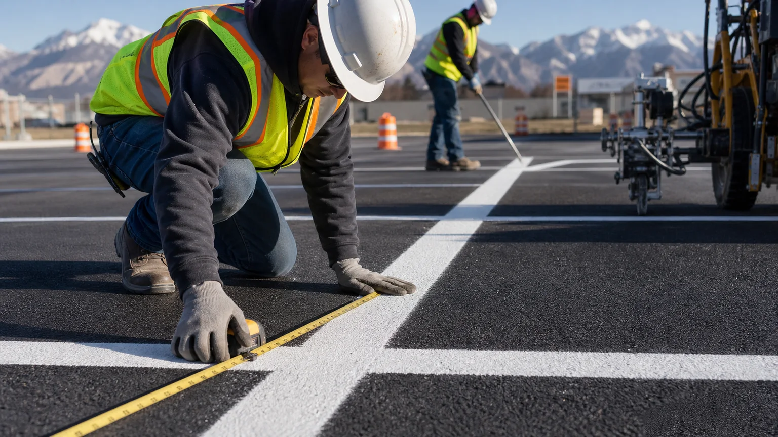 Quality-control step for parking lot striping in Riverton, Utah
