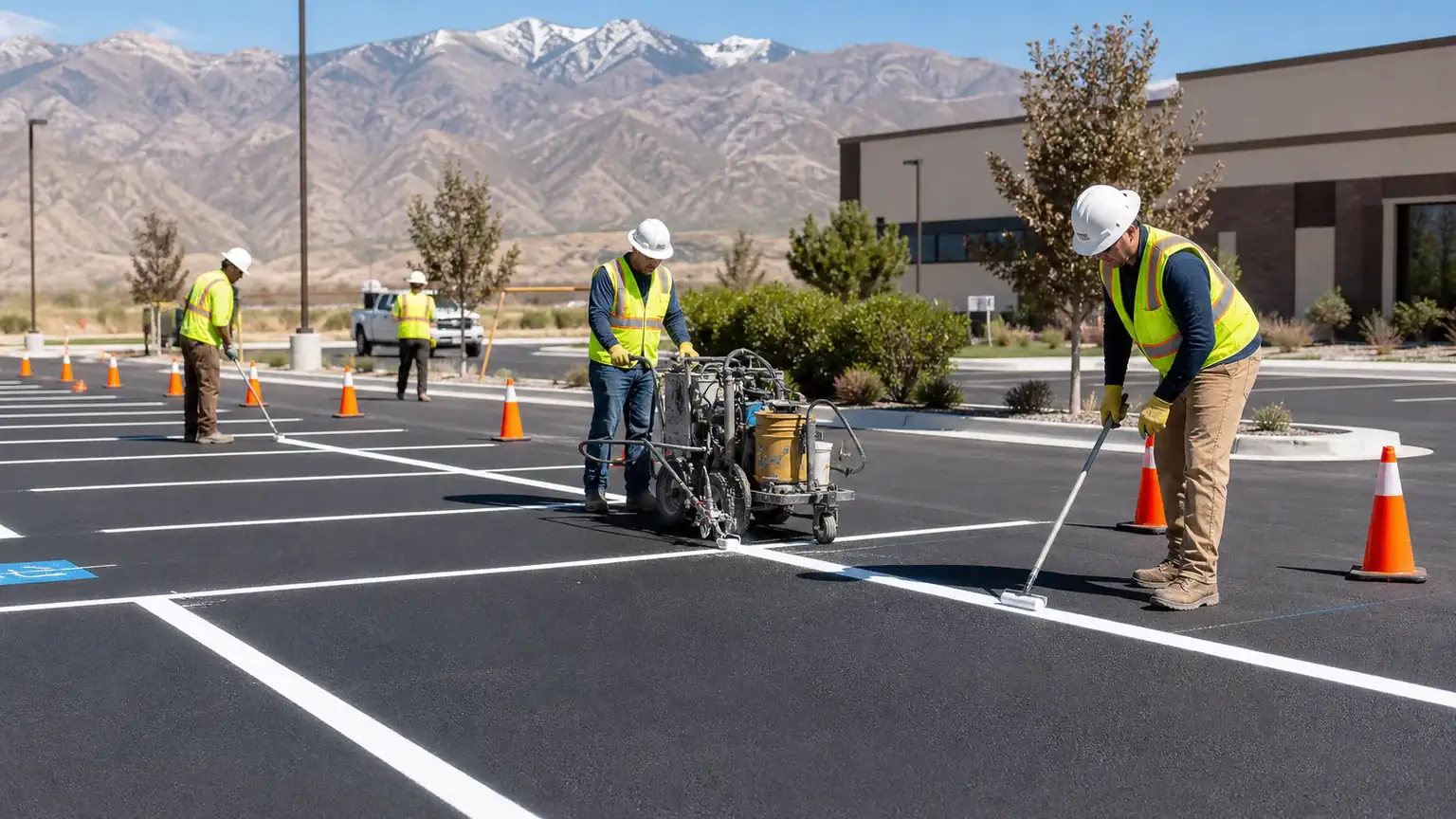 Parking Lot Striping crew working in a controlled Salem, Utah pavement area