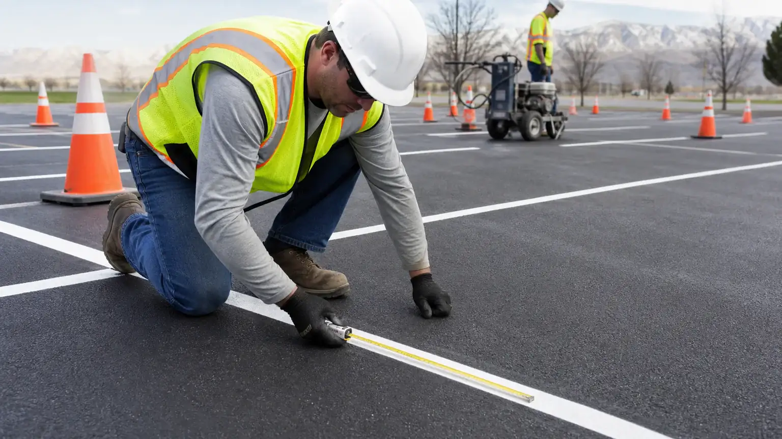 Quality-control step for parking lot striping in Salem, Utah