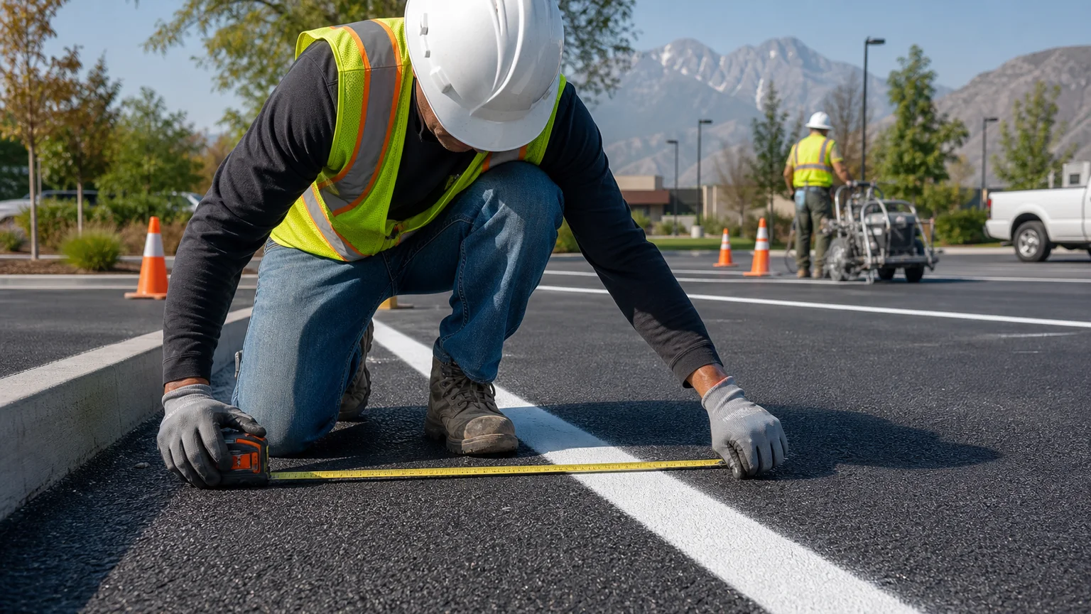 Quality-control step for parking lot striping in Salt Lake City, Utah
