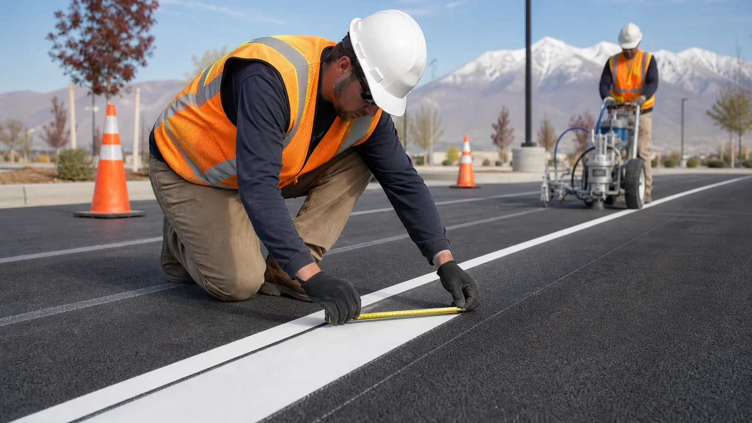Quality-control step for parking lot striping in Sandy, Utah