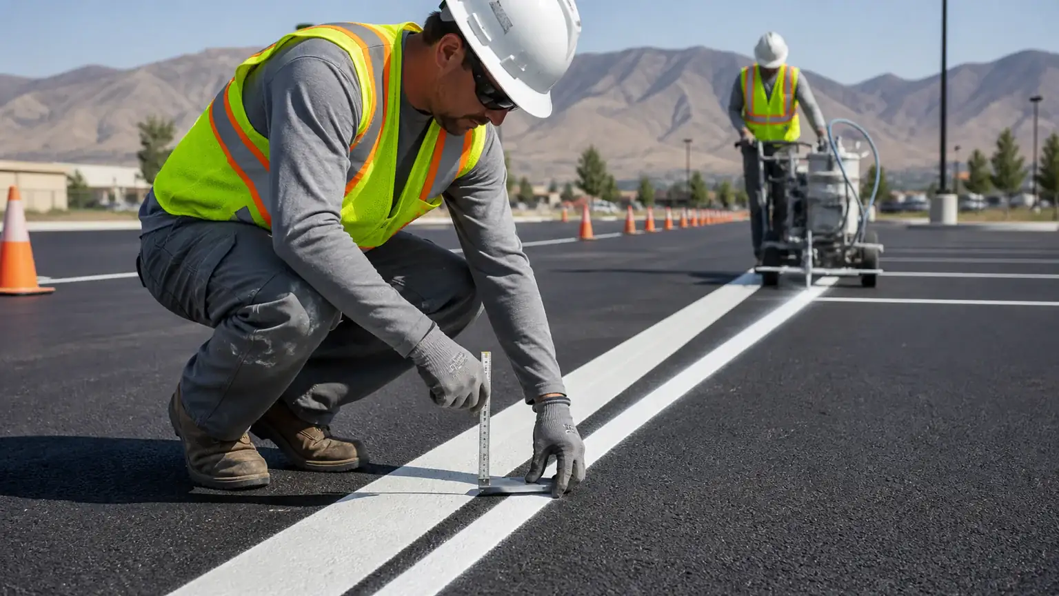 Quality-control step for parking lot striping in Santaquin, Utah