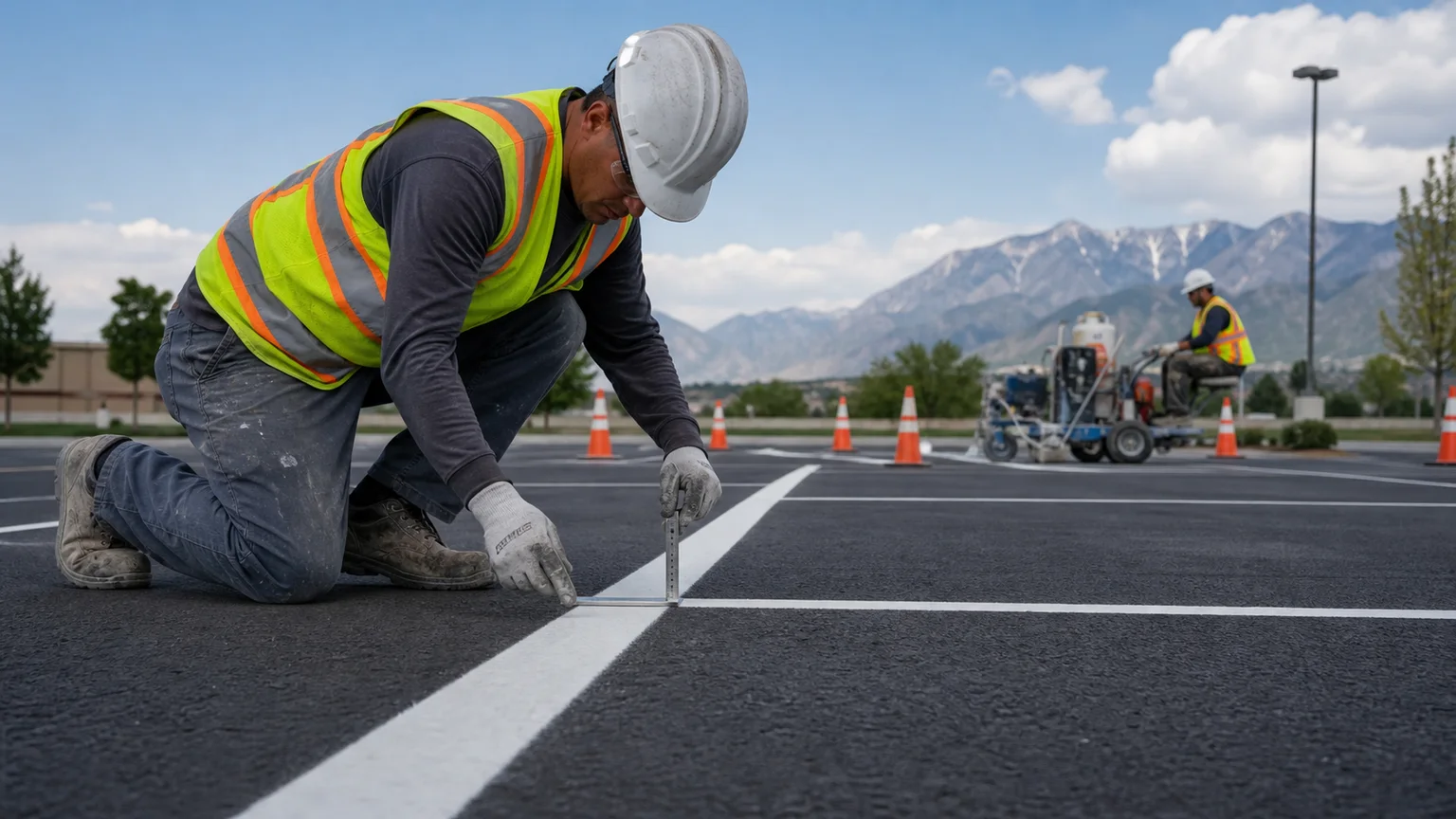 Quality-control step for parking lot striping in South Jordan, Utah