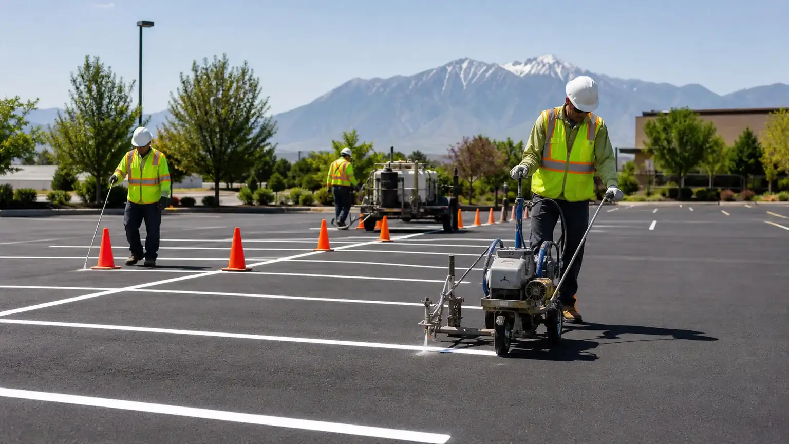 Parking Lot Striping crew working in a controlled Spring Lake, Utah pavement area