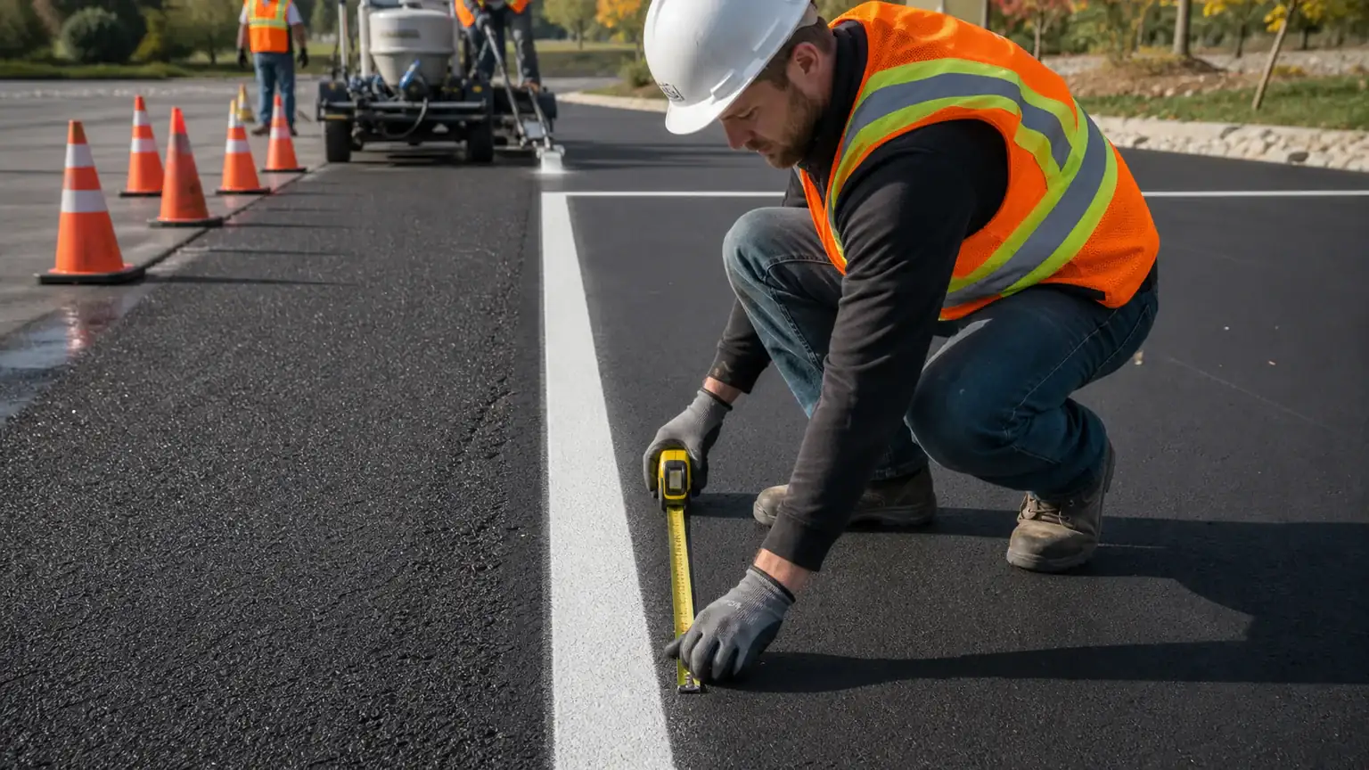 Quality-control step for parking lot striping in Spring Lake, Utah