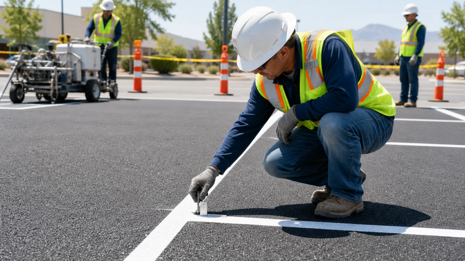 Quality-control step for parking lot striping in Taylorsville, Utah