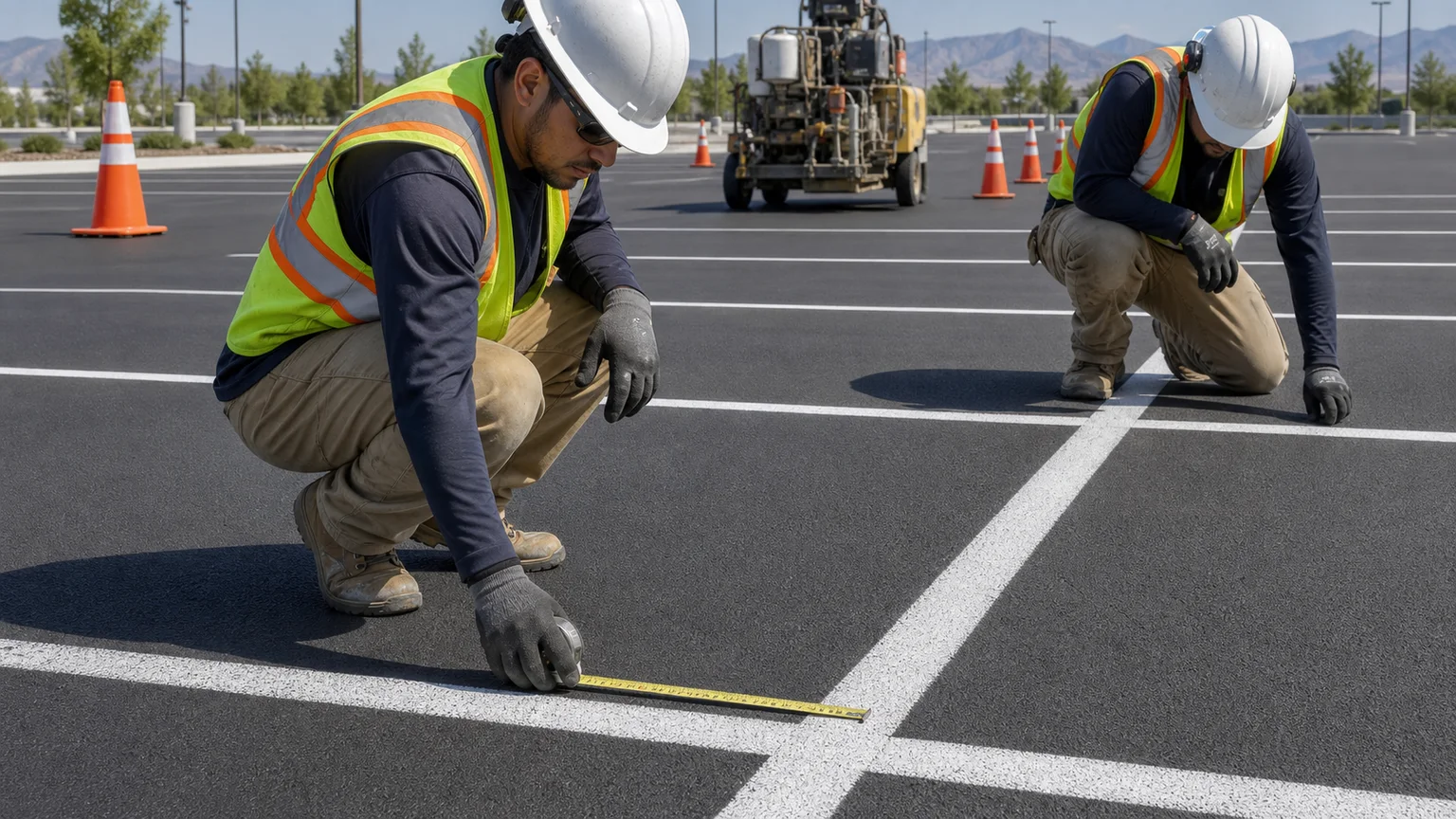 Quality-control step for parking lot striping in West Jordan, Utah