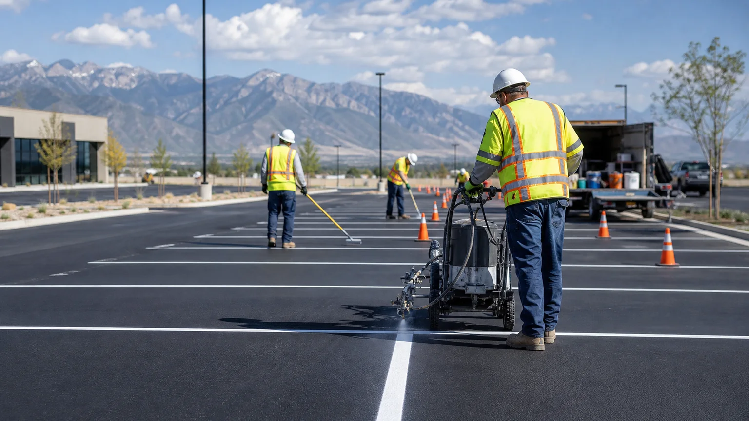 Parking Lot Striping crew working in a controlled West Valley City, Utah pavement area